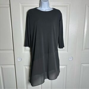 Eileen Fisher XXS 100% Silk Crepe Tunic Asymmetrical Blouse Top Long Sleeve Fall